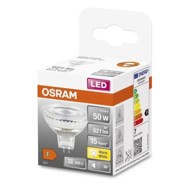Світлодіодна лампа Osram LED MR16 50 36 8Вт/827 12В GU5.3 6х1 - фото №1 Світлодіодна лампа Osram LED MR16 50 36 8Вт/827 12В GU5.3 6х1 - фото №1