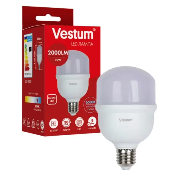 Светодиодная лампа Vestum 1-VS-1607 20Вт E27 T80 6500K - фото №1