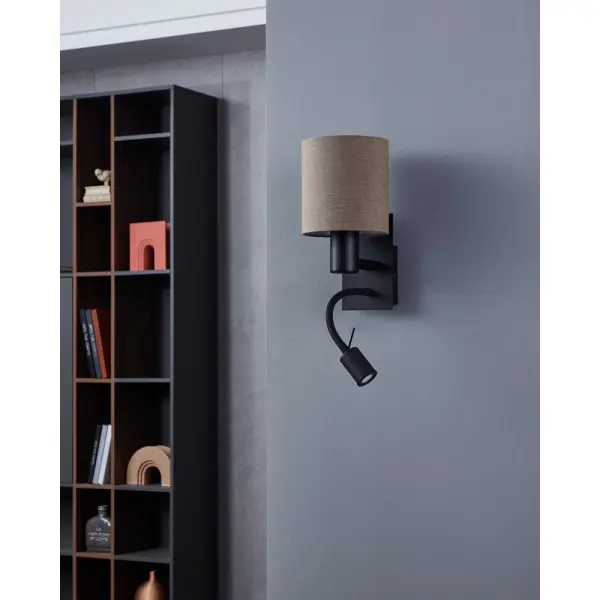Бра, настенный светильник Eglo 900701 Pasteri E27+LED 1+1x40W+3W 3000K 380Lm IP20 черный - фото №1