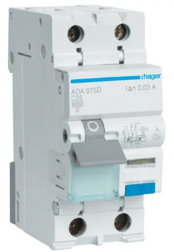 Диф автомат Hager ADA975D C 25A 1P+N 6кА 30мА A