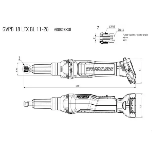 Аккумуляторная прямошлифмашина Metabo GVPB 18 LTX BL 11-28 с регулировкой оборотов с быстрым тормозом и бесщеточным двигателем (600827850) - фото №1