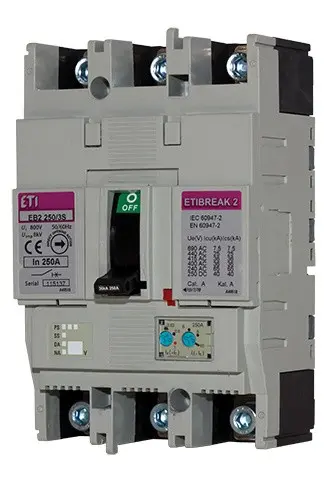 Автоматичний вимикач ETI EB2 250/3L 3P 160A 25кА (4671071)
