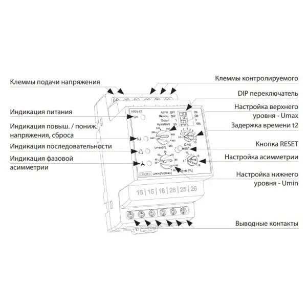 Реле контролю фаз Elko-Ep HRN-43N/UNI 24-240В AC/DC - фото №6
