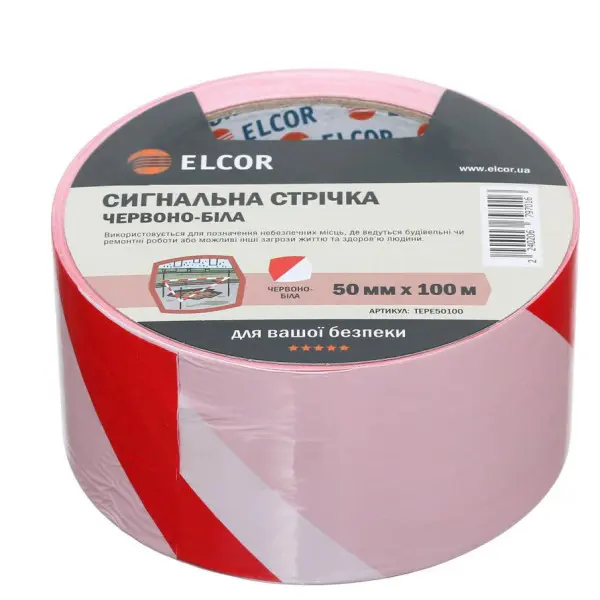 Оградительная сигнальная лента Elcor 40206797 TEPE50100 50мм (100м) красно-белая - фото №1 Оградительная сигнальная лента Elcor 40206797 TEPE50100 50мм (100м) красно-белая - фото №1