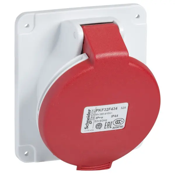Угловой силовой разъем Schneider Electric PKF32F435 32А 3P+N+E IP44 380В Угловой силовой разъем Schneider Electric PKF32F435 32А 3P+N+E IP44 380В