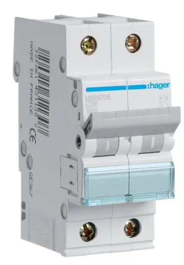 Автоматичний вимикач Hager MBN206 6кА B 6A 2P
