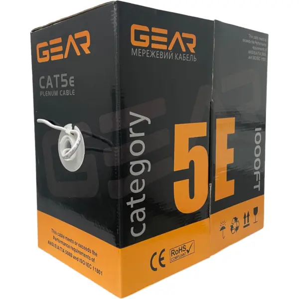 Сетевой кабель витая пара GEAR САТ.5E UTP-CCA-25-4Px2x0.51 (305 м.) - фото №1 Сетевой кабель витая пара GEAR САТ.5E UTP-CCA-25-4Px2x0.51 (305 м.) - фото №1