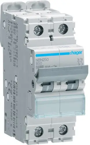 Автоматичний вимикач Hager NBN250 2P 10кА B-50A 2M