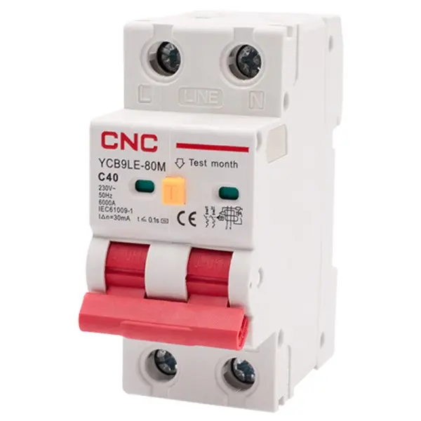 Дифференциальный выключатель CNC YCB9LE-80M C40А 1Р+N 6кА 30мА (Б00044017)