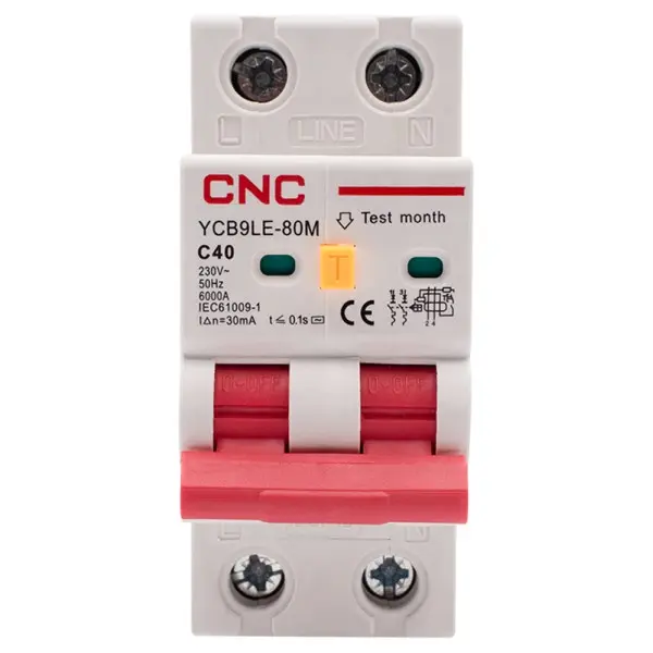 Дифференциальный выключатель CNC YCB9LE-80M C40А 1Р+N 6кА 30мА (Б00044017) - фото №1