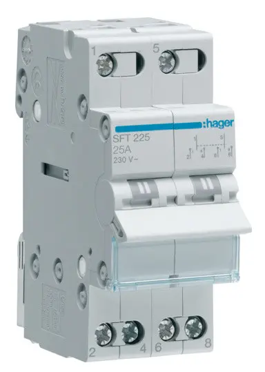 Перемикач Hager SFT225 2P 25А/230В 2м I-0-II Перемикач Hager SFT225 2P 25А/230В 2м I-0-II