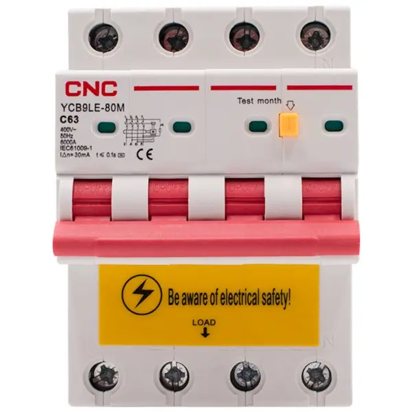 Дифференциальный выключатель CNC YCB9LE-80M C63А 3Р+N 6кА 30мА (Б00044027) - фото №1