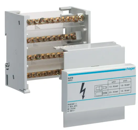 Блок розгалужувальний Hager 80A (вхід 1х16мм2; вихід 8х10мм2)