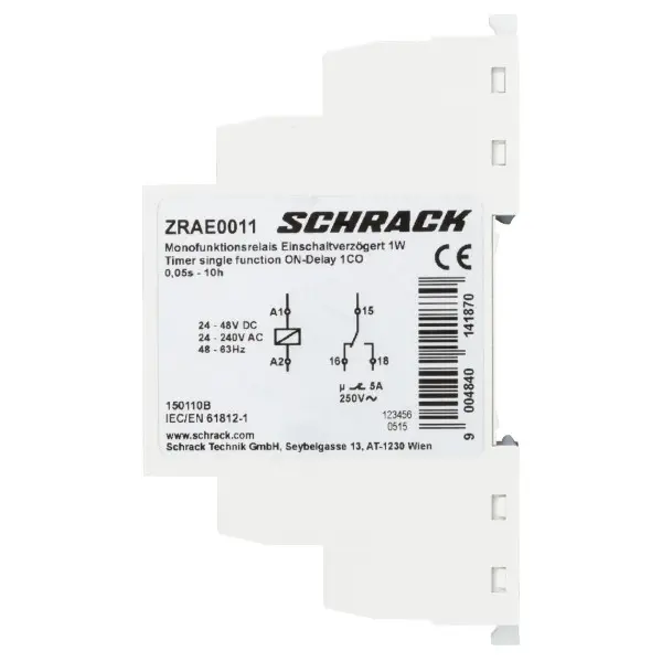 Таймер сигналізації із функцією ON-затримки Schrack ZRAE0011 Amparo 1CO 5А - фото №1