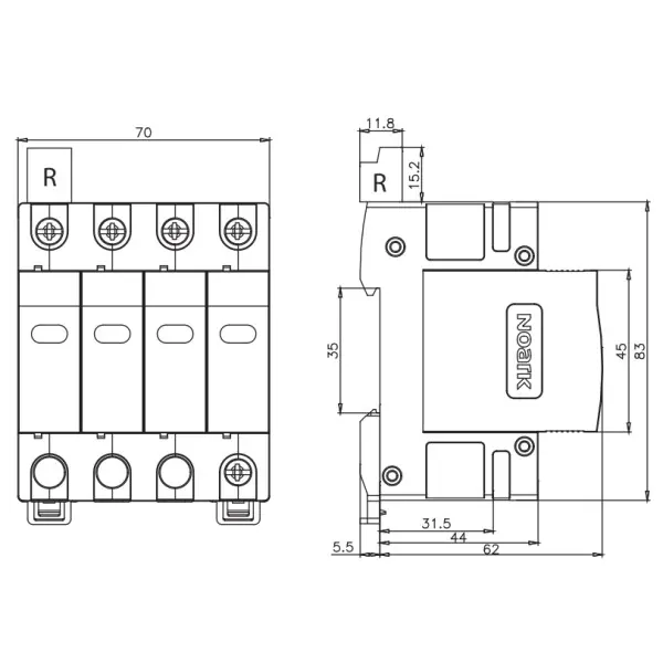 УЗИП NOARK Ex9UE1+2 1+2 (B+C) 50кА 275В AC 4P (103342) - фото №1 УЗИП NOARK Ex9UE1+2 1+2 (B+C) 50кА 275В AC 4P (103342) - фото №1