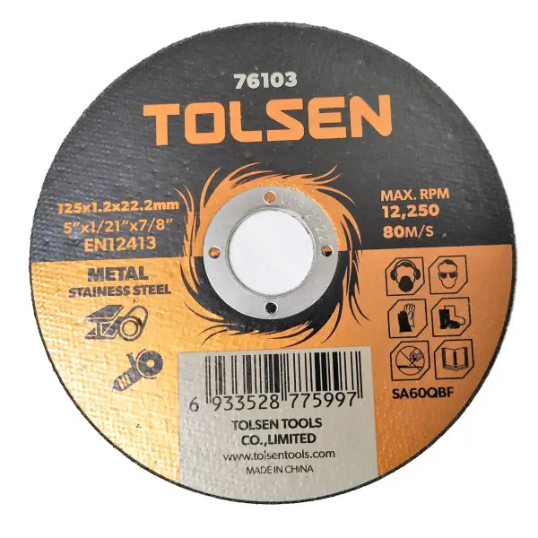 Отрезной диск по металлу/нержавейке Tolsen (76103) 125х1.2х22.2мм Отрезной диск по металлу/нержавейке Tolsen (76103) 125х1.2х22.2мм