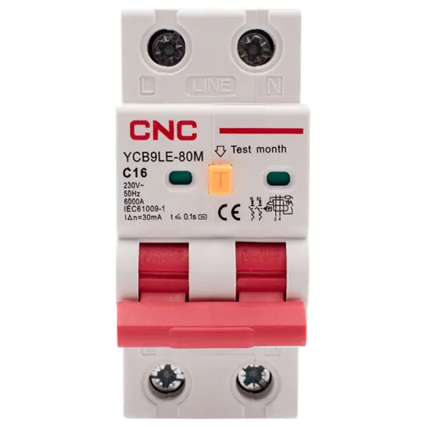 Дифференциальный выключатель CNC YCB9LE-80M C16А 1Р+N 6кА 30мА (Б00044011) - фото №1