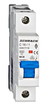 Автоматичний вимикач 16А 1P 6кА х-ка B, Schrack