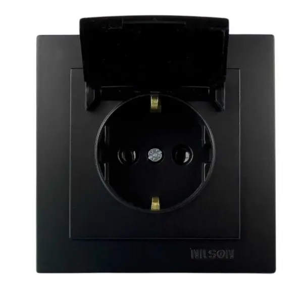 Розетка Nilson Touran чорна мат 1-на з заземленням з кришкою ( 24381018 )