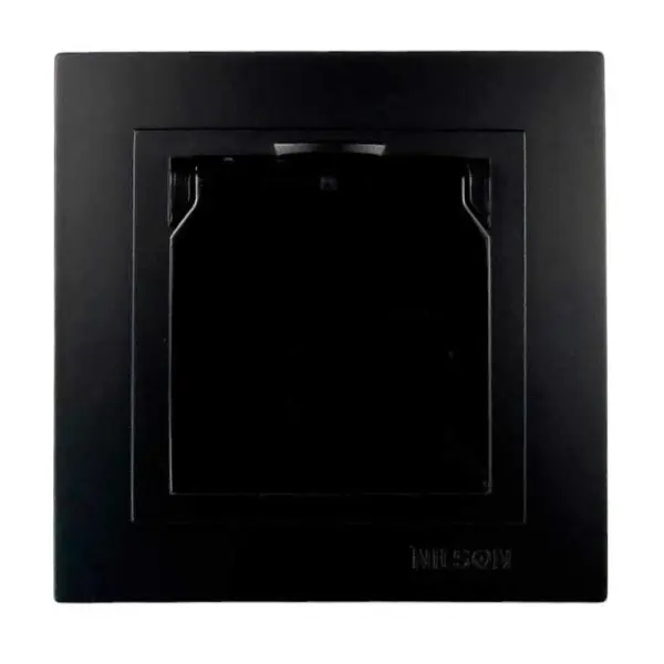 Розетка Nilson Touran чорна мат 1-на з заземленням з кришкою ( 24381018 ) - фото №1