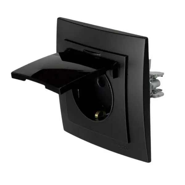 Розетка Nilson Touran чорна мат 1-на з заземленням з кришкою ( 24381018 ) - фото №2