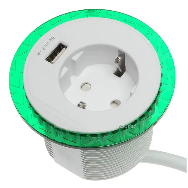 Розетковий блок Schneider Electric INS44004 (2К+З)+USB тип А (білий), що вбудовується в стіл. - фото №3