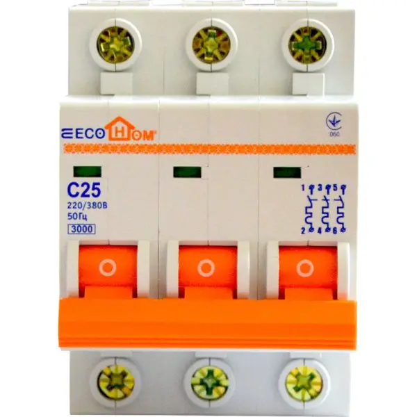 Автоматичний вимикач ECOHOME ECO 3p С 25A - фото №1 Автоматичний вимикач ECOHOME ECO 3p С 25A - фото №1