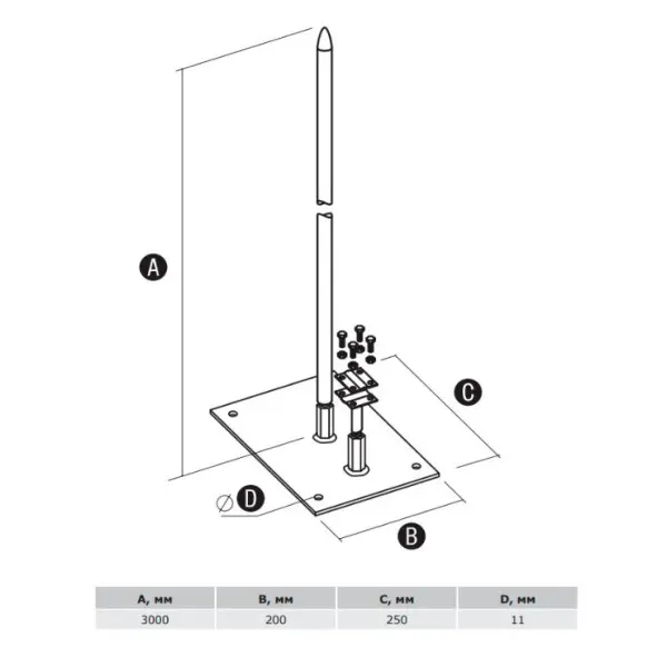 Алюминиевый молниеприемник на металлической основе DKC NL3003 длиной 3м - фото №1