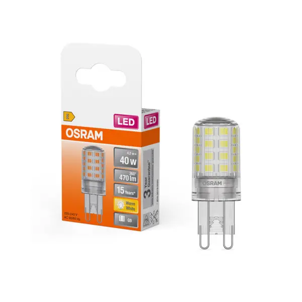 Светодиодная лампочка Osram 4058075432390 LED PIN40 G9 1x3.8W 2700K 470Lm IP20 - фото №1