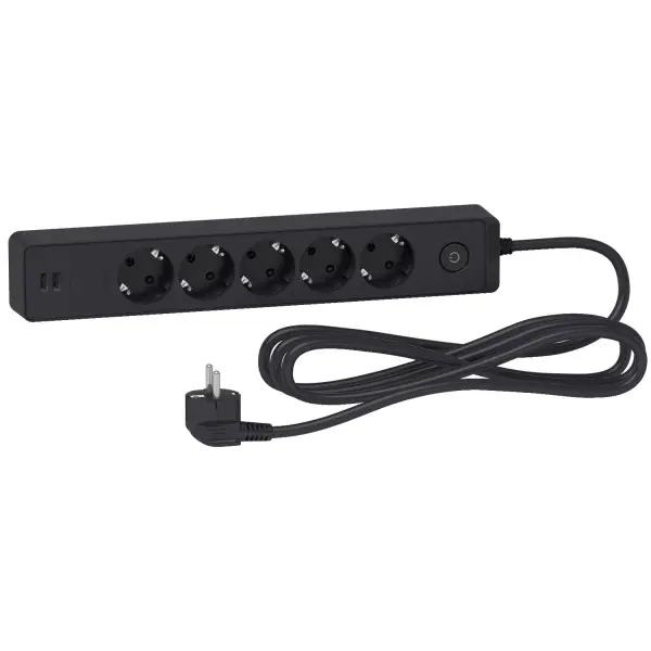 Удлинитель Schneider Electric ST945U3B на 5 гнезд и 2хUSB (3м) черный Удлинитель Schneider Electric ST945U3B на 5 гнезд и 2хUSB (3м) черный