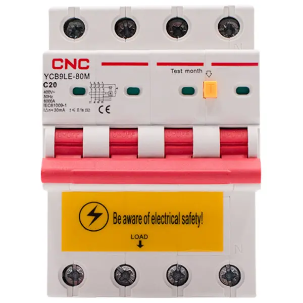Дифференциальный выключатель CNC YCB9LE-80M C20А 3Р+N 6кА 30мА (Б00044022) - фото №1