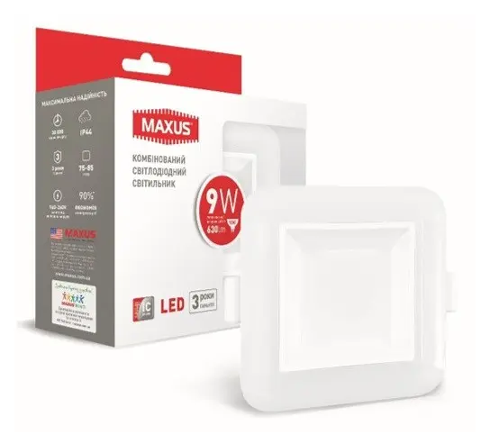 Квадратный светильник Maxus SDL 3-step 9Вт 3000/4100K (1-MAX-01-3-SDL-09-S) - фото №1