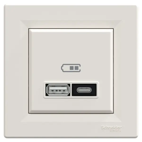 USB розетка Schneider Electric Asfora EPH2700523 тип A+C, 21Вт 3A крем - фото №1