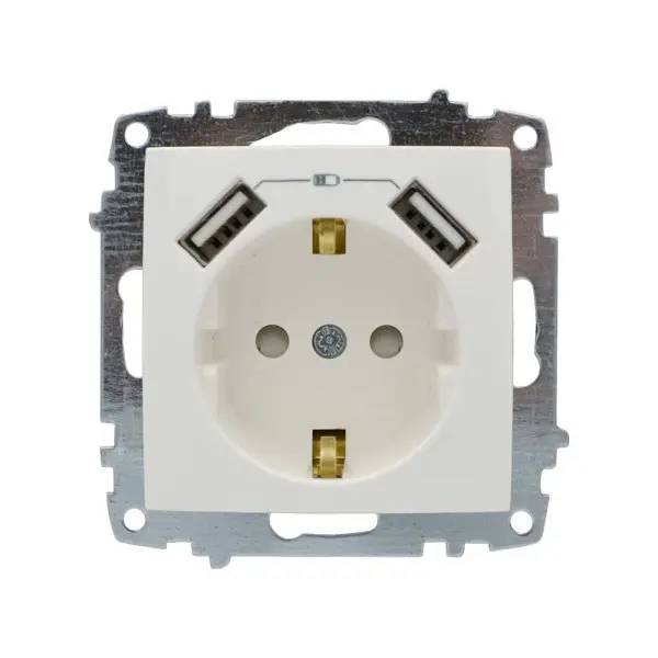 Розетка ZENA ELBI біла 1-на з заземленням + 2USB без рамки ( 609-010200-317 )