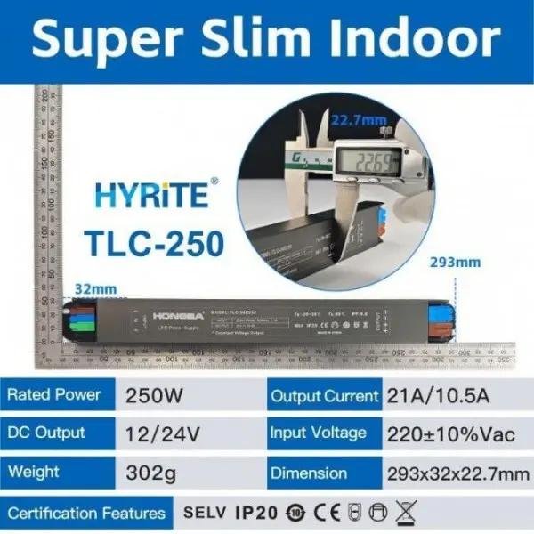 Блок живлення HYRITE Super Slim 250W DC24V з клемою для внутрішнього використання (TLC-24E250) - фото №3 Блок живлення HYRITE Super Slim 250W DC24V з клемою для внутрішнього використання (TLC-24E250) - фото №3