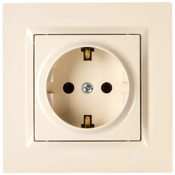 Розетка із заземлюючим контактом Simon 10 кремова - фото №2