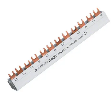 Шина сполучна Hager KDN463A 4P типу FORK (вилка) на 12 модулів 10мм² 63A