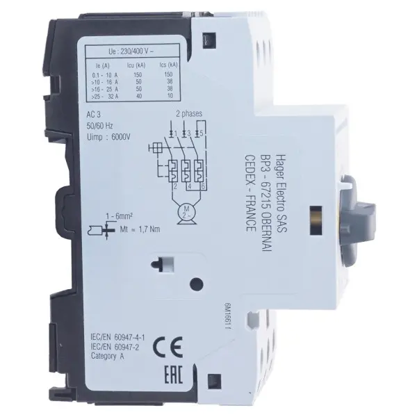 Автомат захисту двигуна 20,0-25,0 А, 2,5 м Hager - фото №1