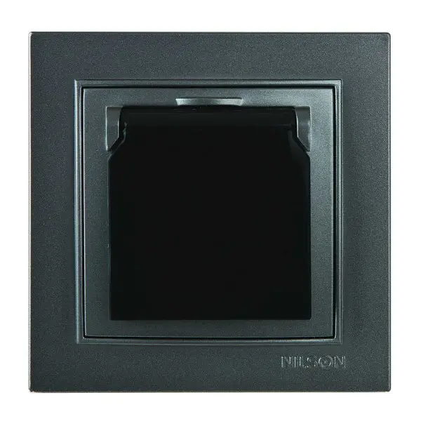 Розетка Nilson Thor антрацит 1-на з заземленням з кришкою ( 27161018 )