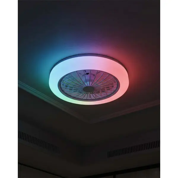Люстра с вентилятором, потолочный светильник с пультом Goldlux 341310 Zambia LED 1x24W 3000K/4000K/6500K+RGB 3200Lm IP20 белая - фото №2