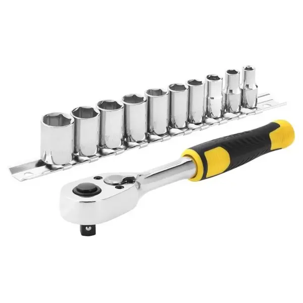 Набір торцевих головок Stanley STMT82671-0 1/2" з рукояткою та 10 дванадцятигранних торцевих головок Набір торцевих головок Stanley STMT82671-0 1/2" з рукояткою та 10 дванадцятигранних торцевих головок