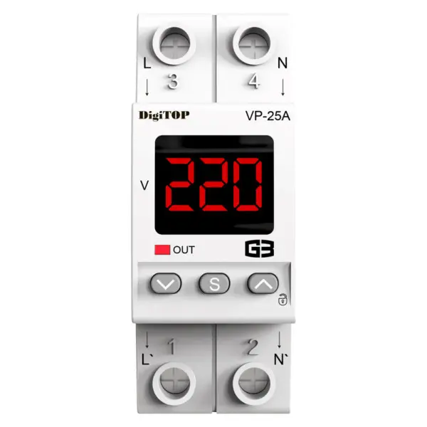 Реле напряжения DigiTOP VP-25A M2R (красный индикатор) - фото №1 Реле напряжения DigiTOP VP-25A M2R (красный индикатор) - фото №1