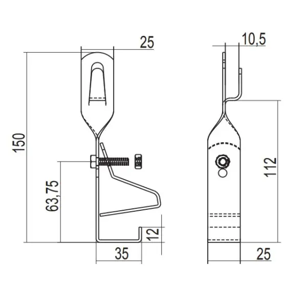 Універсальний скручений тримач струмопровідного провідника DKC ND2216ZC під черепицю 150х25мм з оцинкованої сталі - фото №2