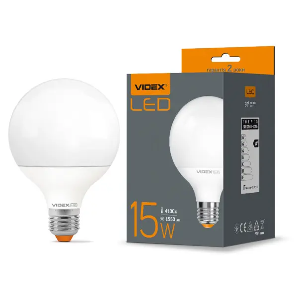 Світлодіодна лампа Videx G95e E27 15Вт 4100K (VL-G95e-15274) - фото №1