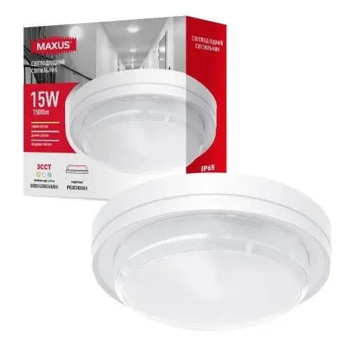 Светодиодный светильник Maxus MBH 15Вт 3000/4100/6500 IP65 WH Circle (1-MBH-15W-WHC) - фото №3