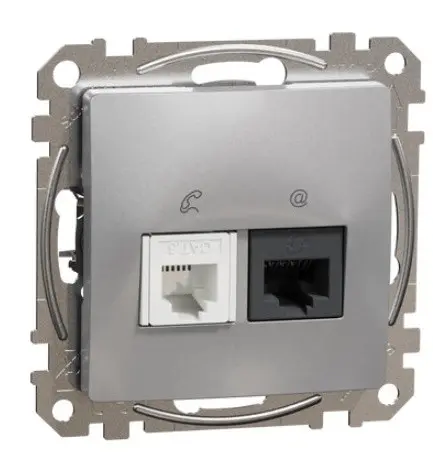 Телефонна/комп'ютерна розетка Schneider Electric Sedna Design & Elements RJ11+RJ45 кат. 6 UTP алюміній SDD113468