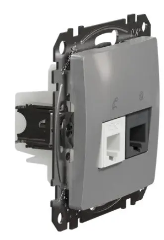 Телефонна/комп'ютерна розетка Schneider Electric Sedna Design & Elements RJ11+RJ45 кат. 6 UTP алюміній SDD113468 - фото №1
