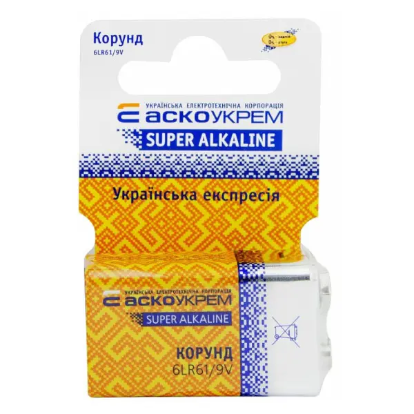 Батарейка щелочная Аско-Укрем Корунд.6LR61.SC1 (вакуум 1шт)