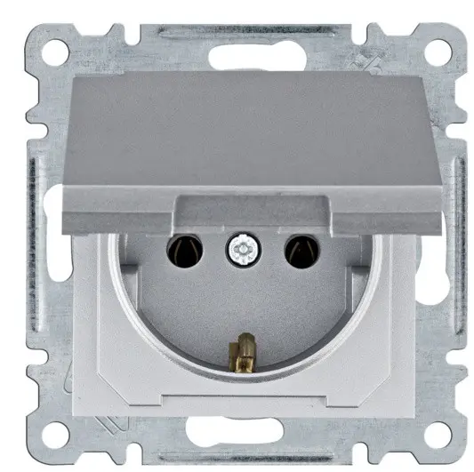 Розетка Hager WL1152 Lumina 16А/230В із з/к з кришкою (срібляста)