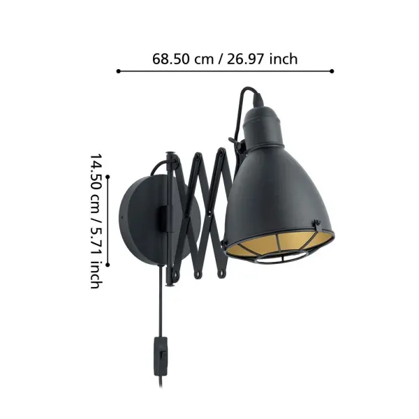 Бра, настенный светильник Eglo 43184 Treburley E27 1x28W IP20 черный - фото №1